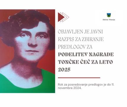 Obvestilo javni razpis podelitev nagrade Tončke Čeč 2025